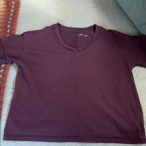 Aerie Voop Oversized Boyfriend Tee V-Neck Deep Plum - XXS